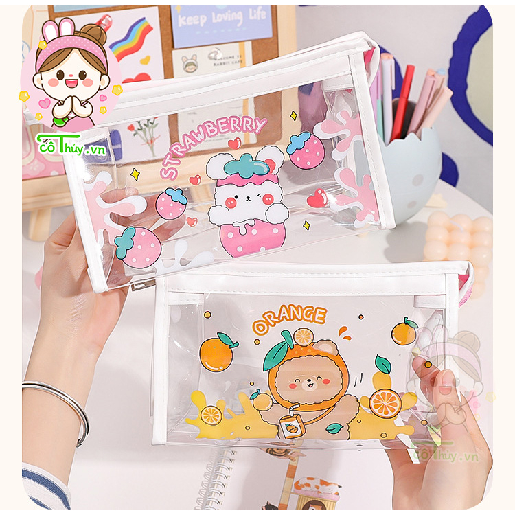 H03 Hộp đựng bút dung lượng lớn, Túi đựng bút, bút chì cho học sinh, Lưu trữ văn phòng phẩm hình gấu và mèo