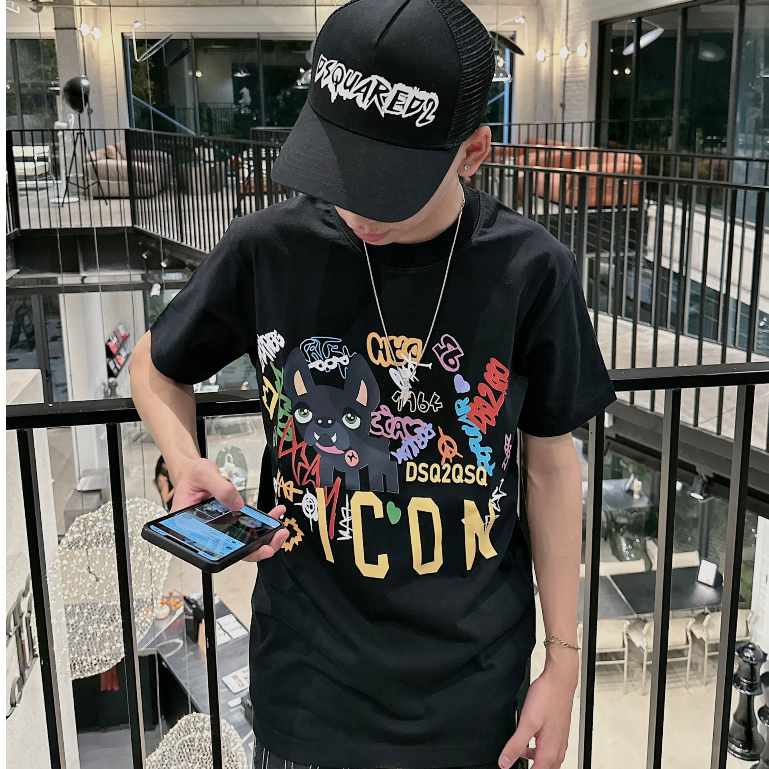 Áo Thun DSQ 093 Nam Siêu Cấp Chất Liệu Cotton Hai Màu Đen Trắng Thời Trang Nam Thấm Hút Mồ Hôi