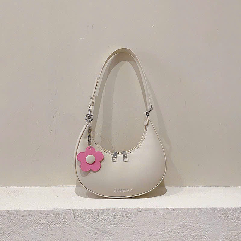 Túi xách nữ kẹp nách đeo vai da trơn dáng bầu kèm Móc Hoa