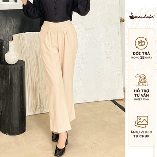 SWANLAKE | Quần Suông Trung Niên Linen Nữ Trung Niên Thắt Eo Cạp Thun Co Giãn, Thoải Mái - MÃ: Q10407LW01