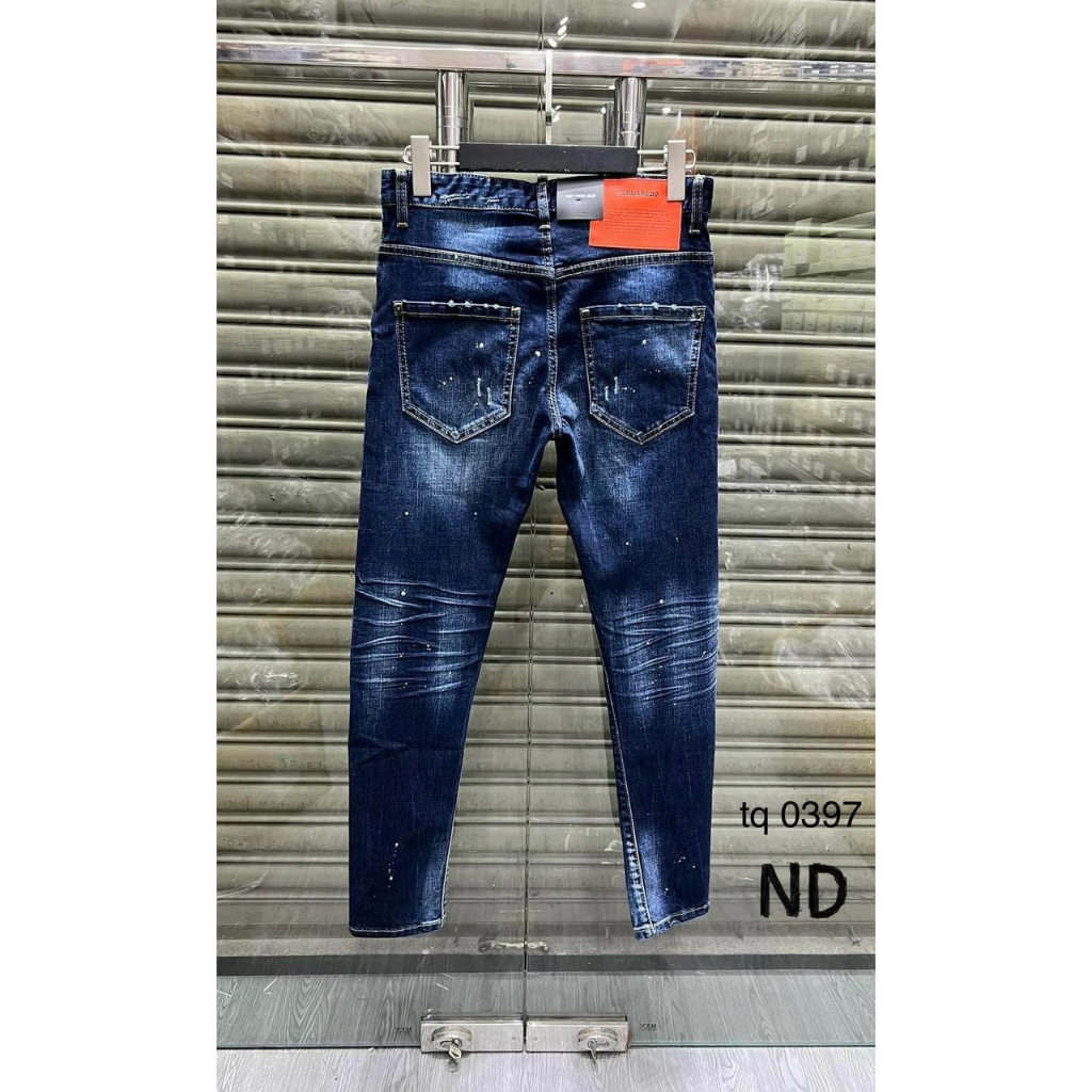 Quần Jean DSQ2 Xanh Đậm Vẩy Sơn Quần Bò Nam Slimfit Vẩy Sơn Xanh Mài Chất Co Giãn Phối Loang Rách Gối Hottrend 2023