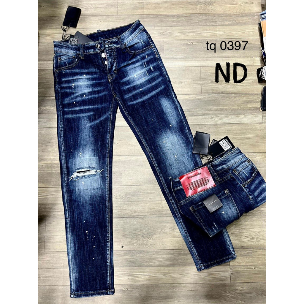 Quần Jean DSQ2 Xanh Đậm Vẩy Sơn Quần Bò Nam Slimfit Vẩy Sơn Xanh Mài Chất Co Giãn Phối Loang Rách Gối Hottrend 2023