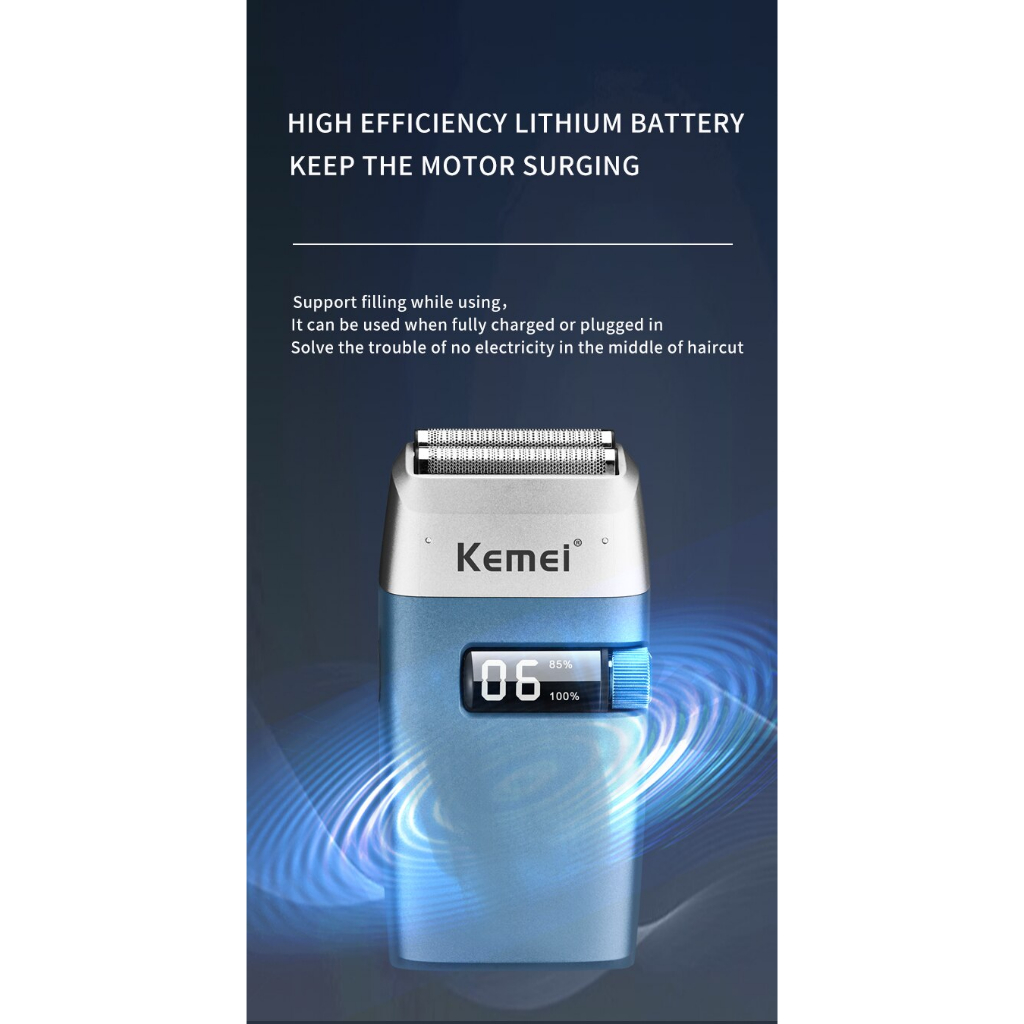 Máy Cạo Râu Khô Kemei KM - 3385 Màn Hình LCD Kèm Đầu Tỉa Phụ, Có Thể Dùng Cạo Đầu Fade Tóc