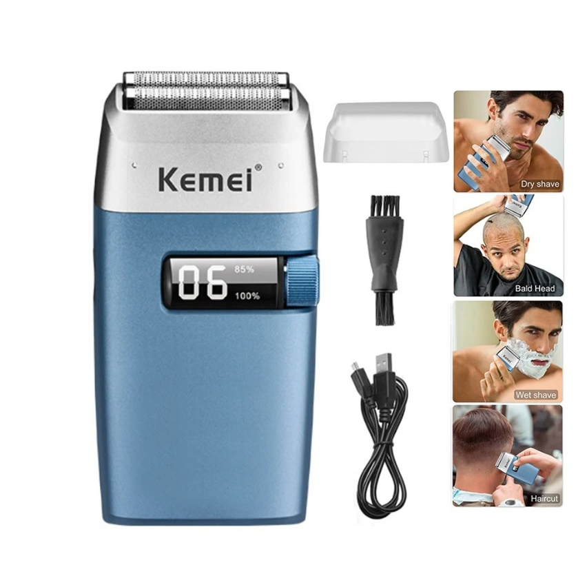 Máy Cạo Râu Khô Kemei KM - 3385 Màn Hình LCD Kèm Đầu Tỉa Phụ, Có Thể Dùng Cạo Đầu Fade Tóc