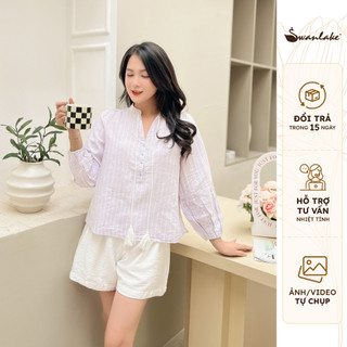 SWANLAKE | Áo Nữ Dáng Rộng Boho Tay Dài Thêu Tiệp Màu Đi Biển Thường Ngày - MÃ: A10700LW01