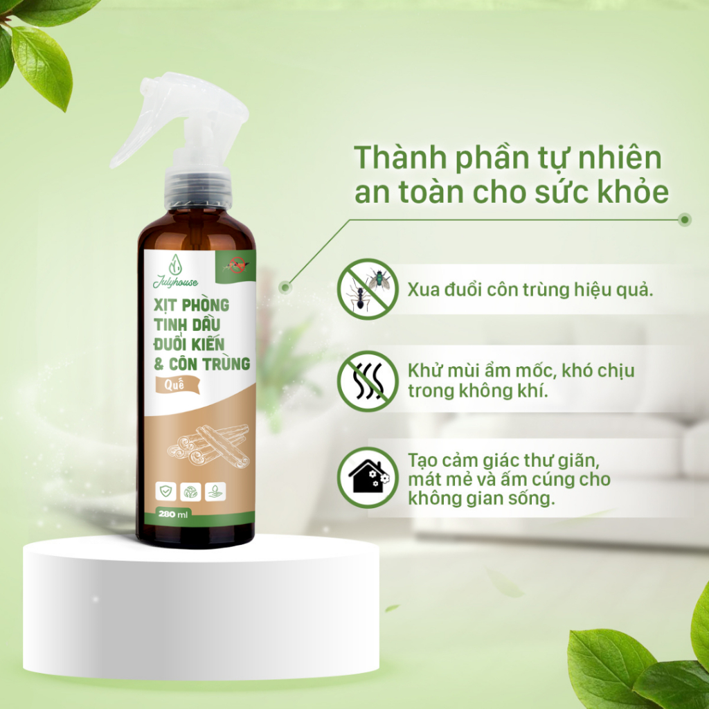 Bình xịt phòng đuổi kiến ba khoang tinh dầu Quế 50ml Julyhouse