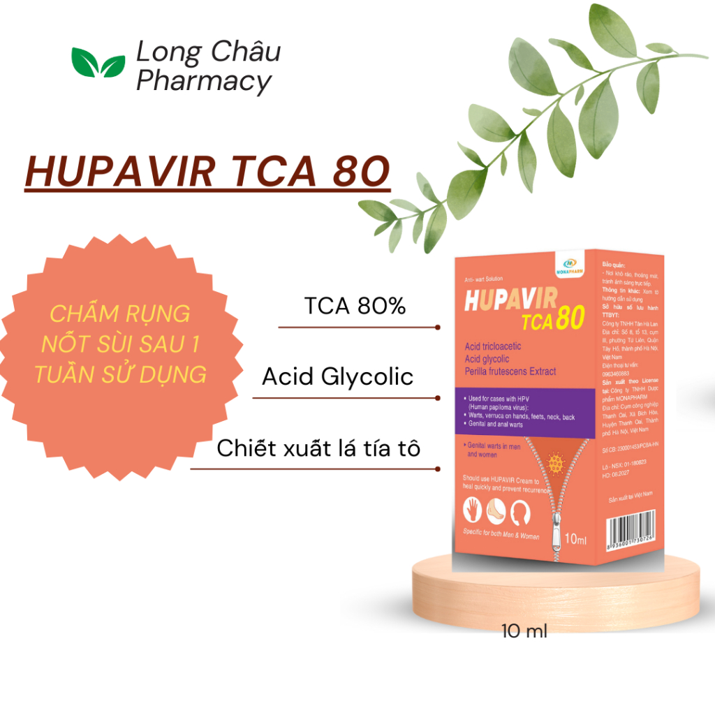 HUPAVIR TCA 80 10ml - Chấm rụng sùi mào gà, gai sinh dục sau 1 tuần sử dụng cho nam và nữ - Hàng chính hãng (CHE TÊN)