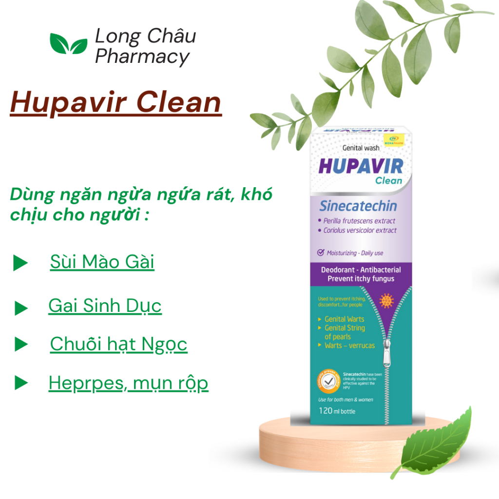 Dung dịch vệ sinh Hupavir Sinecatechin Clean lọ 120 ml rửa vệ sinh Vùng Kín cho cả nam và nữ
