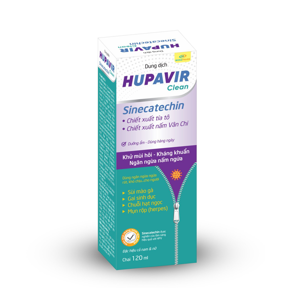 (Che Tên) Dung dịch vệ sinh Nam Nữ Hupavir Clean HPV Giảm Sùi Mào Gà, hạt ngọc, mụn rộp, Herpes