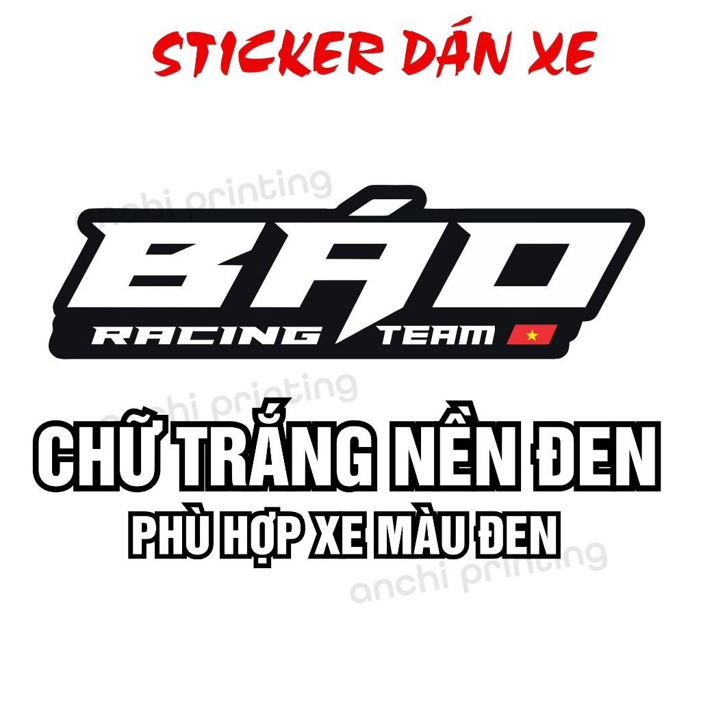 Tem dán xe | Sticker dán xe chữ BÁO THỦ RACING TEAM siêu độc cho đội nhóm - ANCHI PRINTING