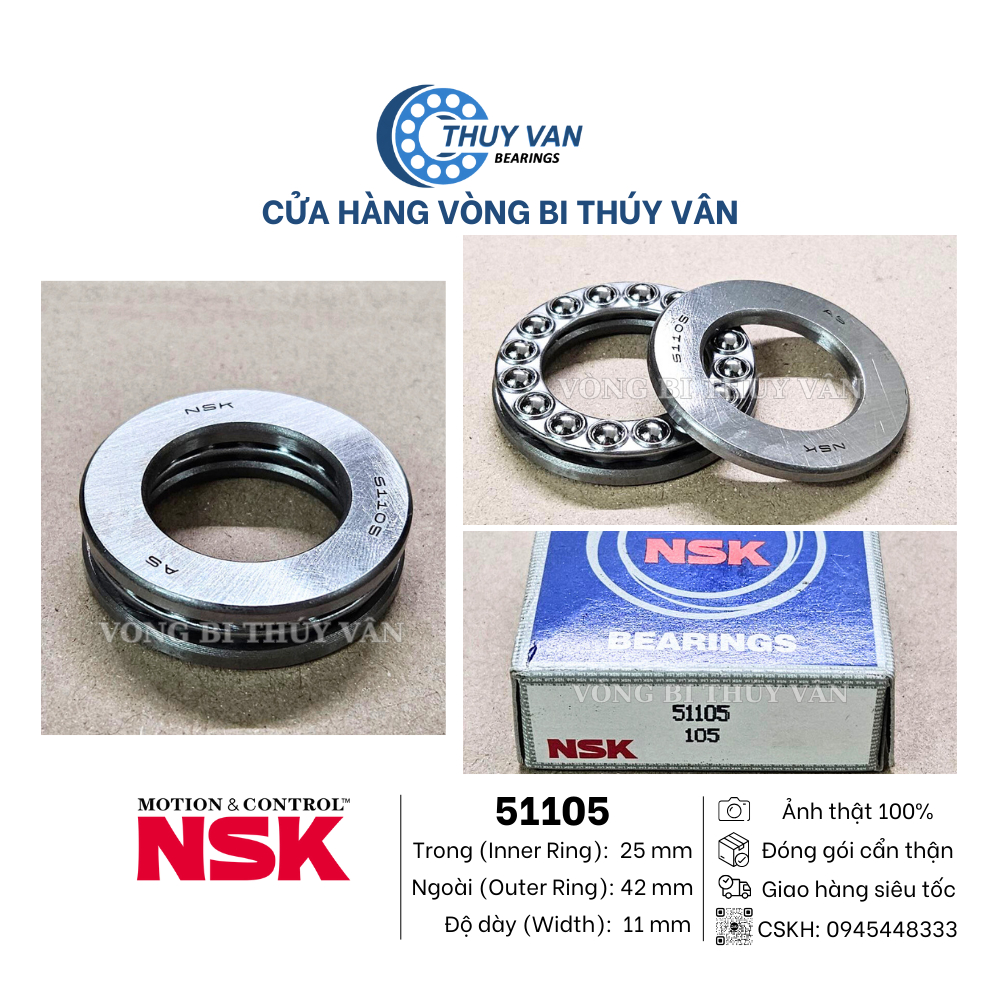 Vòng bi bạc đạn chà, tỳ, đẩy, chặn trục hạt tròn 51100 51101 51102 51103 51104 51105 51106 51107 51108 hãng NSK