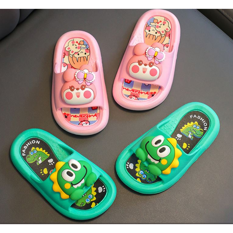 Dép Quai Ngang Cho Bé,Dép Khủng Long Xanh, Khủng Long Vàng  Siêu Cute trống trơn trượt cho bé trai bé gái - 017.07