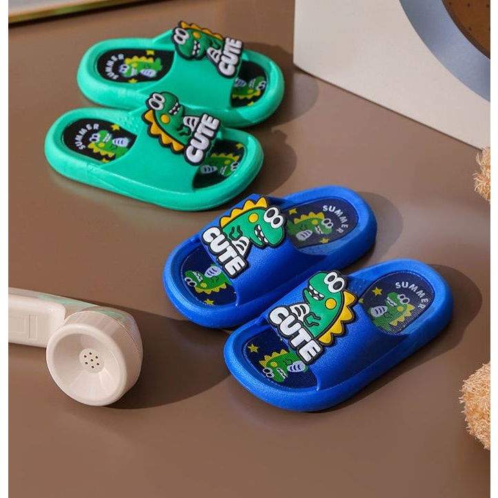Dép Quai Ngang Cho Bé,Dép Khủng Long Xanh, Khủng Long Vàng  Siêu Cute trống trơn trượt cho bé trai bé gái - 017.07