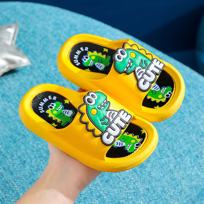 Dép Quai Ngang Cho Bé,Dép Khủng Long Xanh, Khủng Long Vàng  Siêu Cute trống trơn trượt cho bé trai bé gái - 017.07