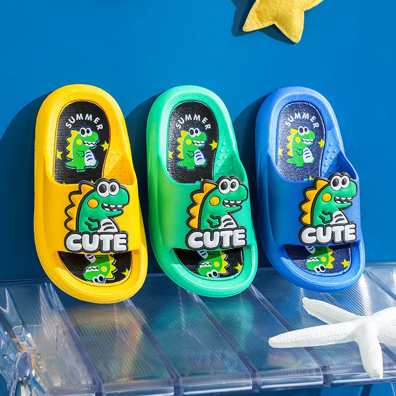 Dép Quai Ngang Cho Bé,Dép Khủng Long Xanh, Khủng Long Vàng  Siêu Cute trống trơn trượt cho bé trai bé gái - 017.07