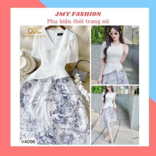 V4096 Váy trắng họa tiết đen công sở  [Dolce Viva Colection (DVC)] váy be thiết kế dự tiệc sang chảnh