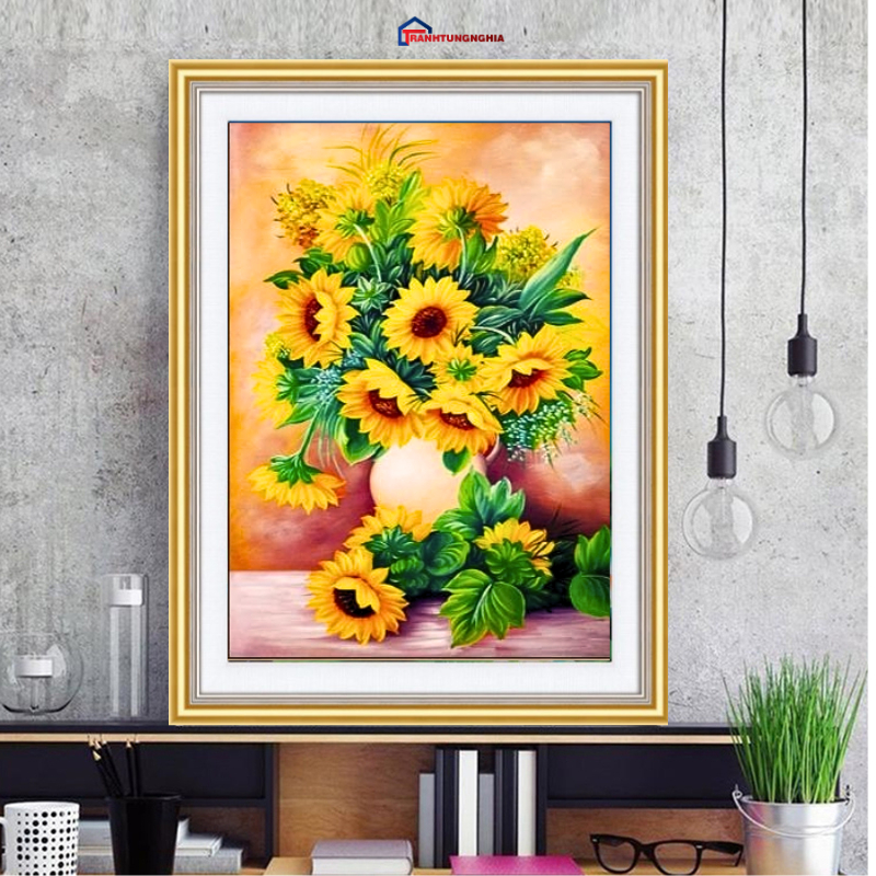 Tranh đính đá hoa hướng dương 50cm x 75cm