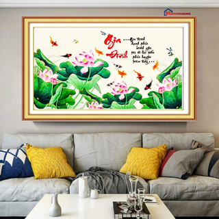 Tranh đính đá, tranh thêu chữ thập gia đình hạnh phúc