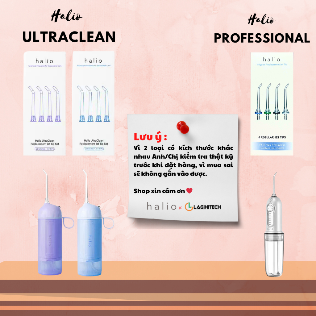 Set 4 Đầu Thay Thế Máy Tăm Nước Cầm Tay Halio UltraClean / Halio Irrigator Replacement Jet Tp - Chính Hãng
