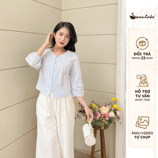 SWANLAKE | Áo Kiểu Nữ Cổ Tim Tay Lỡ Chất Cotton Thêu Tinh Tế, Thanh Lịch Dễ Phối - MÃ: A9197LW27