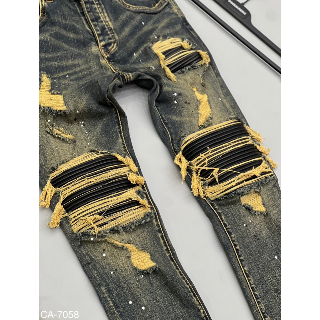 Quần Jean Vẩy Sơn Amiri Vá Da Nhăn Đen Quần Bò Nam Xanh Sẫm Vladak Lót Da Cao Cấp Chất Co Dãn 4 Chiều