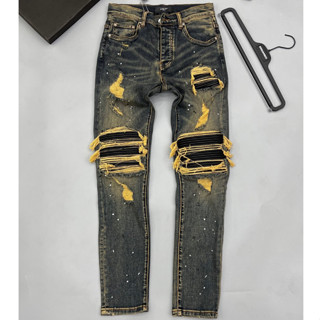 Quần Jean Vẩy Sơn Amiri Vá Da Nhăn Đen Quần Bò Nam Xanh Sẫm Vladak Lót Da Cao Cấp Chất Co Dãn 4 Chiều