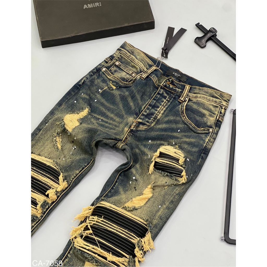 Quần Jean Vẩy Sơn Amiri Vá Da Nhăn Đen Quần Bò Nam Xanh Sẫm Vladak Lót Da Cao Cấp Chất Co Dãn 4 Chiều