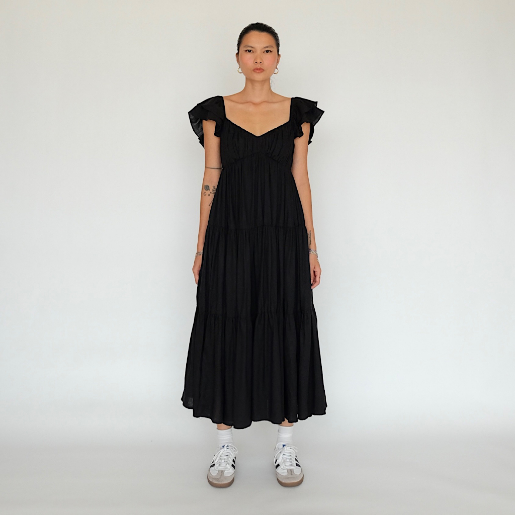 SUNDAY - "ATHENS", Váy Maxi Cổ V, Nhiều Tầng, Tay Cánh Tiên.