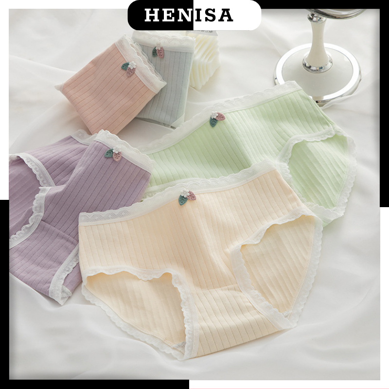 Quần Lót Cotton Gân Tăm HENISA Đáy Quần Có Lớp Lót Kháng Khuẩn AMN-373