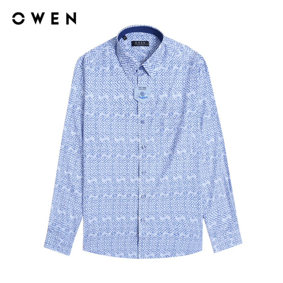 OWEN - Áo sơ mi dài tay Nam Owen dáng Regular Fit màu Xanh chất liệu Nano - AR23095DT