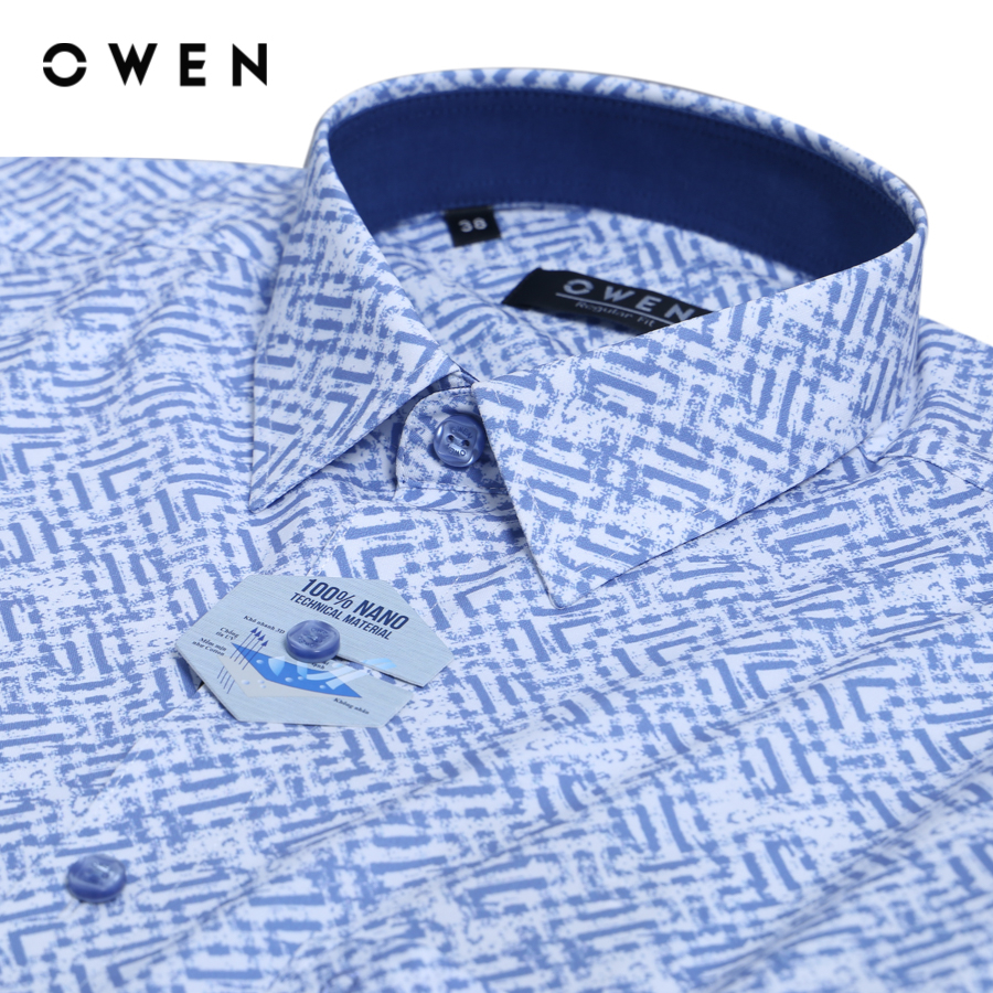 OWEN - Áo sơ mi dài tay Nam Owen dáng Regular Fit màu Xanh chất liệu Nano - AR23095DT
