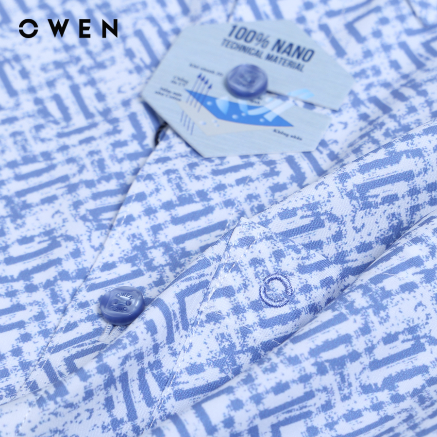 OWEN - Áo sơ mi dài tay Nam Owen dáng Regular Fit màu Xanh chất liệu Nano - AR23095DT