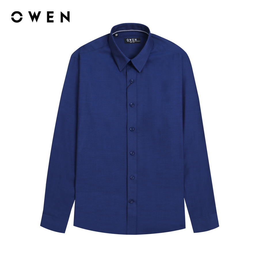 OWEN - Áo sơ mi dài tay Nam Owen dáng Slim Fit màu Navy chất liệu Bamboo - AS22541D