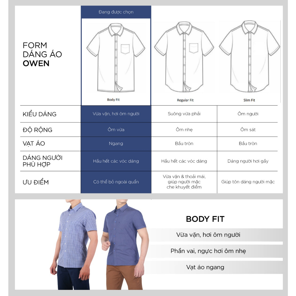 OWEN - Áo sơ mi ngắn tay Body Fit màu Trắng chất liệu Nano - BA23322N