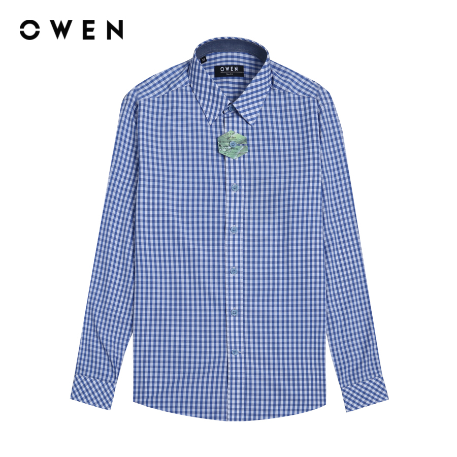 OWEN - Áo sơ mi dài tay Slim Fit màu Xanh chất liệu Aloe-Polyester - AS22939D