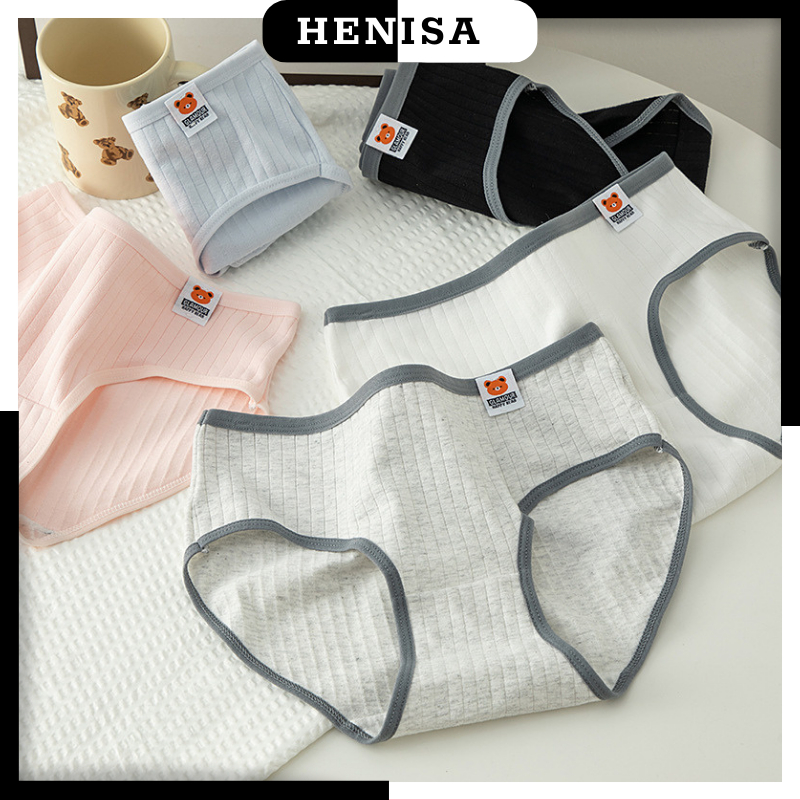 Quần Lót Cotton Gân Tăm Basicc Họa Tiết Gấu Nhỏ HENISA Mã AMN-378