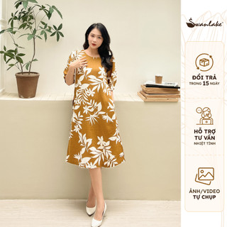 SWANLAKE | Đầm Suông Trung Niên Linen Bông Phom Rộng Dây Kéo Phong Cách Công Sở, Đi Tiệc - MÃ: D10621LW01
