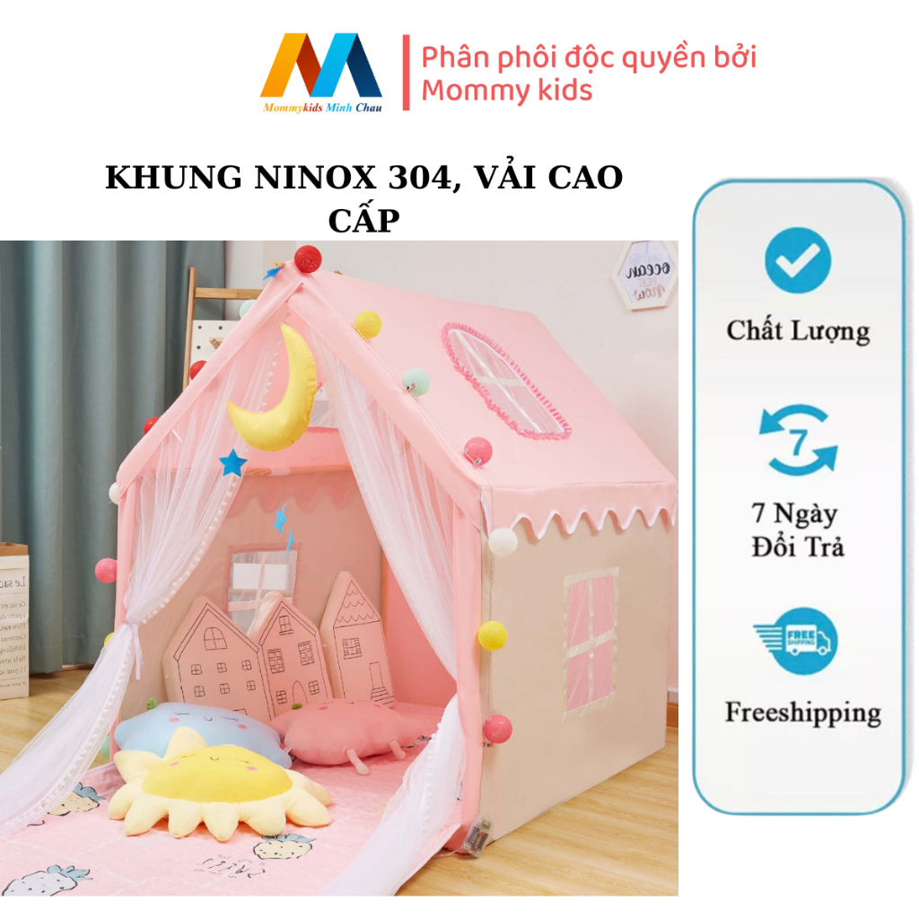 Lều Cho Bé Ngủ Chơi - Lều Hoàng tử Công Chúa TẶNG THẢM VÀ ĐỀN TRANG TRÍ