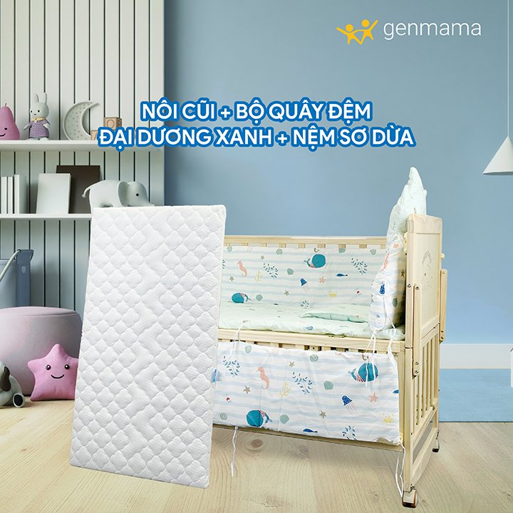 Nôi Cũi Cho Bé Trọn Bộ , Giường nôi cho trẻ em đa năng 6 chế độ GENMAMA Gỗ Thông