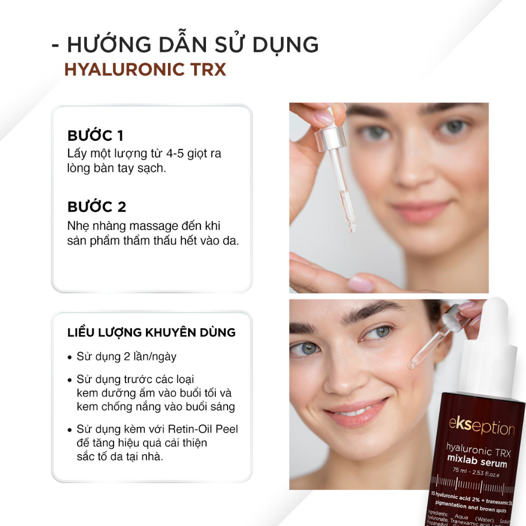 Serum ha + 3% tranexamic acid mờ nám, sáng da ekseption hyaluronic trx 75ml