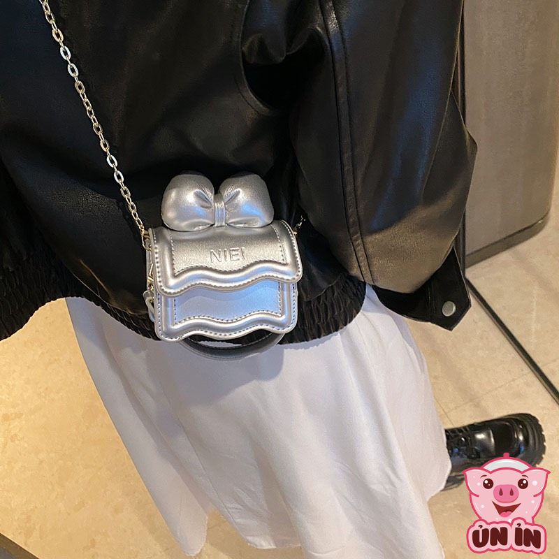Túi đeo chéo cho bé gái, Túi hộp quai xích phối Nơ xinh NIE nhiều màu đáng yêu chất da PU êm mềm