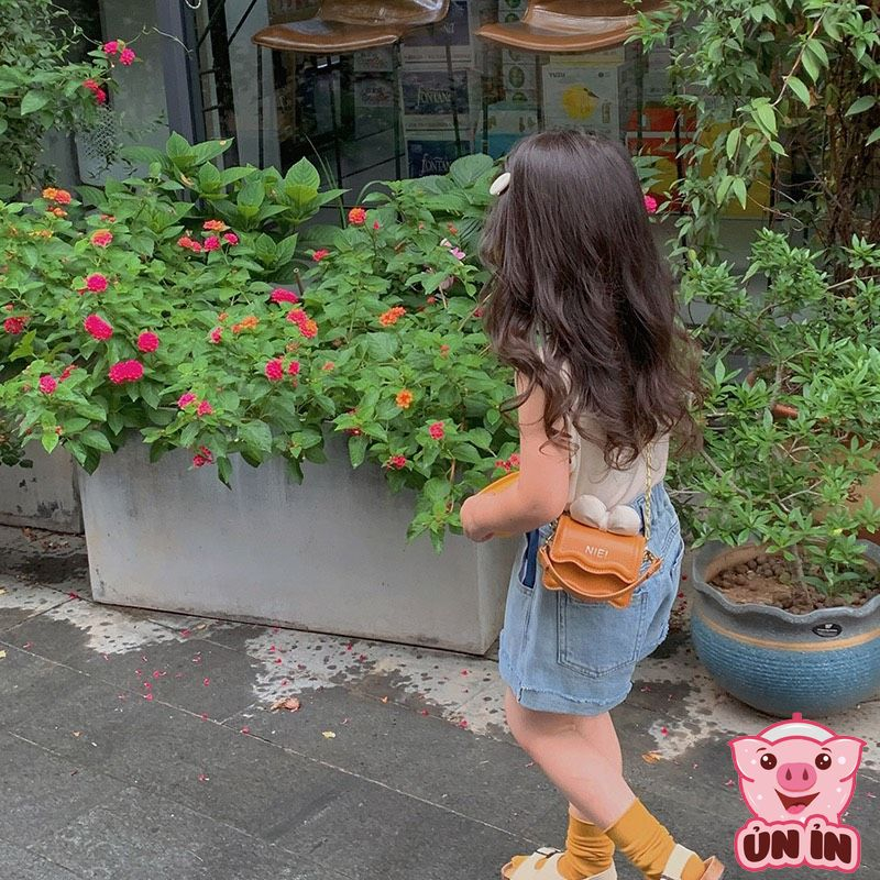 Túi đeo chéo cho bé gái, Túi hộp quai xích phối Nơ xinh NIE nhiều màu đáng yêu chất da PU êm mềm