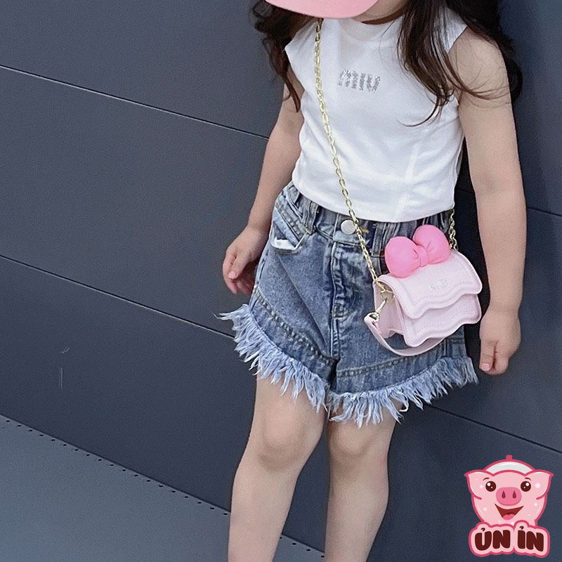 Túi đeo chéo cho bé gái, Túi hộp quai xích phối Nơ xinh NIE nhiều màu đáng yêu chất da PU êm mềm