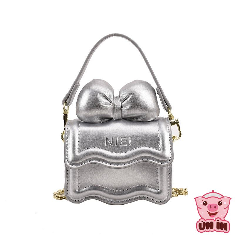 Túi đeo chéo cho bé gái, Túi hộp quai xích phối Nơ xinh NIE nhiều màu đáng yêu chất da PU êm mềm