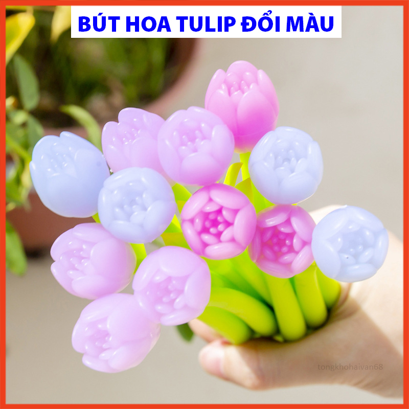 Bút Bi hoa tulip ngòi bút 0.5mm mực đẹp đổi màu dưới nắng nét chữ đều dễ thương