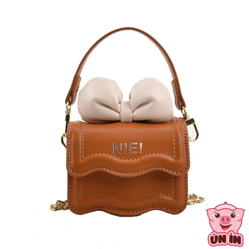 Túi đeo chéo cho bé gái, Túi hộp quai xích phối Nơ xinh NIE nhiều màu đáng yêu chất da PU êm mềm