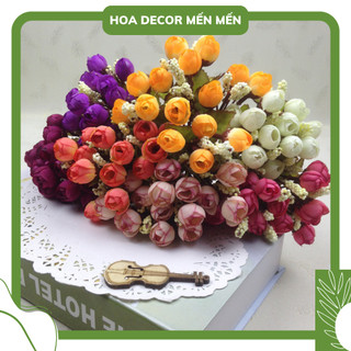 Hoa hồng giả - CHÙM HOA HỒNG TRÀ BI cực dễ thương - Hoa lụa trang trí - Hoa giả cao cấp