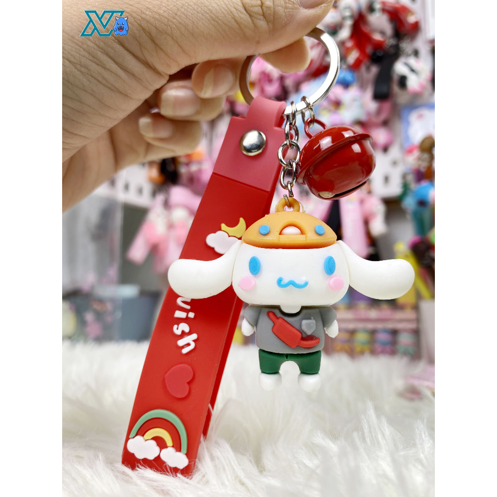 Móc khóa cute dễ thương kèm dây đeo và chuông móc khoá cặp treo chìa khoá