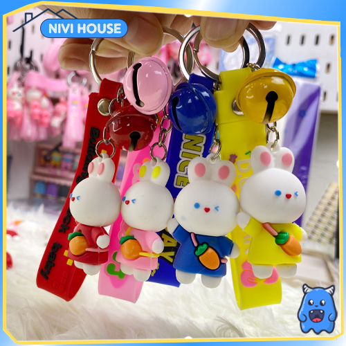 Móc khóa cute dễ thương kèm dây đeo và chuông móc khoá cặp treo chìa khoá