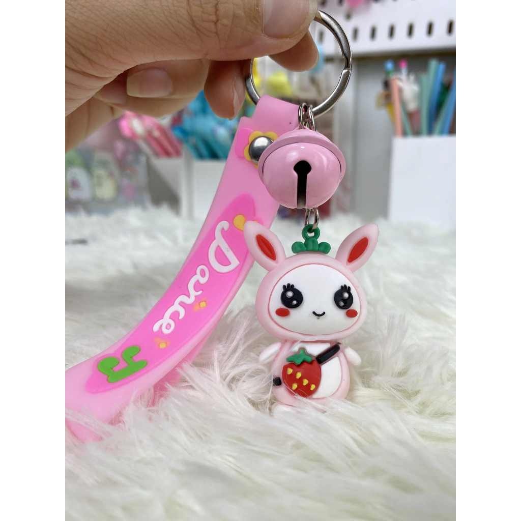 Móc khóa cute dễ thương kèm dây đeo và chuông móc khoá cặp treo chìa khoá